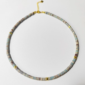 Handmade Natural Stone Heishi Beaded Necklace Bohemian Ethnic Jewelry Adjustable Gold Spacer Choker For Women Heart Pendant