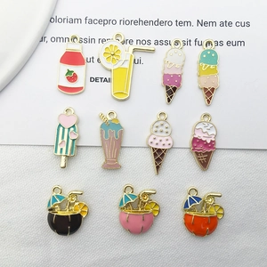 Detailed assortment of enamel summer drink charms including ice cream and juice cups for DIY