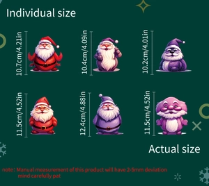 Actual size details for six Santa Claus wall stickers with precise height measurements