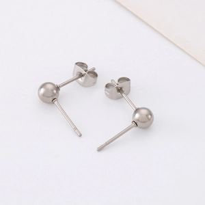 Minimalist silver-tone stainless steel ball stud earrings with butterfly backings