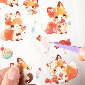 Cute watercolor fox and dessert stickers set for scrapbooking and DIY phone case decor