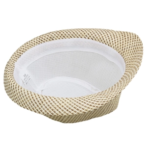 Détail de l'intérieur d'un chapeau de paille avec bandeau et étiquette taille 58