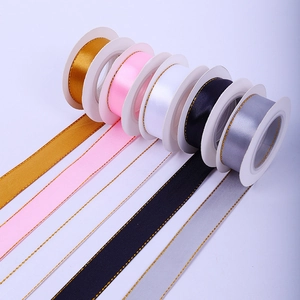 Satin Ribbon With Gold Edge Decorative Fabric For Gift Wrapping Bow DIY Craft Wedding Birthday Party Elegant Solid Color