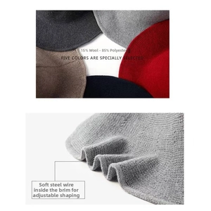 Detail view of knitted wizard hats in five colors with adjustable wired brim for shaping