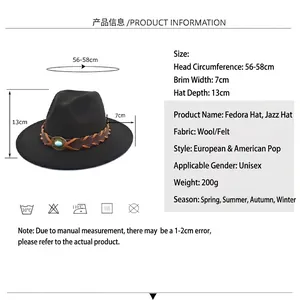Classic black wool fedora hat for men and women with wide brim for stylish outdoor wear