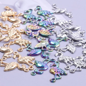 Flamingo stainless steel charms for DIY jewelry making in gold silver and rainbow finishes