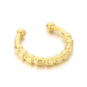 Elegant 18k gold plated stainless steel C-shaped open bangle with hollow textured design