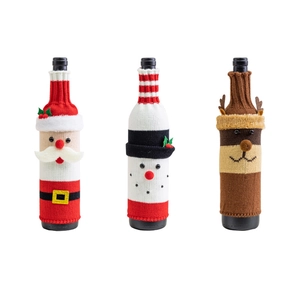 Set di tre copribottiglie di Natale in maglia con Babbo Natale, pupazzo di neve e renna