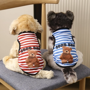 Breathable summer pet vest with stripes and bear print for small dogs and cats