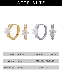 Macro detail of S925 sterling silver flower earrings with sparkling CZ zircon stones