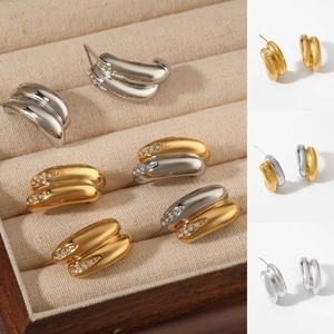 316 Stainless Steel Zircon Double Layer Hoop Stud Earrings For Women Waterproof Niche Design Minimalist Lightweight Luxury