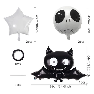 Détails du kit ballons Halloween avec chauve-souris et crâne et dimensions indiquées