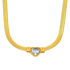 18K gold plated snake chain necklace with a sparkling heart-shaped zircon pendant