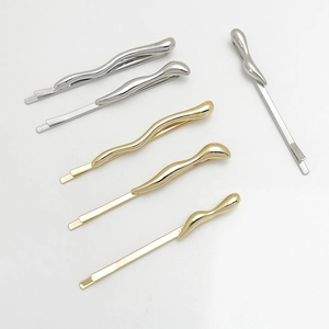 Irregular metal bobby pins in gold and silver finish with wave design 6-piece set