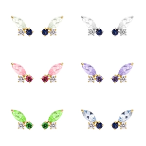 Butterfly Stud Earrings With 925 Sterling Silver Earring Post Copper Colorful Zircon Inlaid Elegant Jewelry For Women