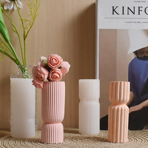 Vertical striped cylindrical silicone mold for DIY geometric candle holders and vases
