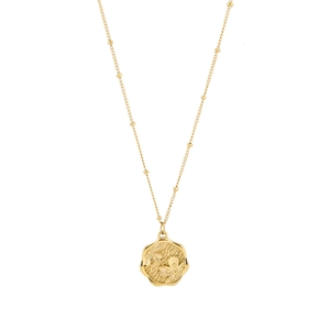 Minimalist gold titanium necklace featuring a floral embossed round pendant and bead chain