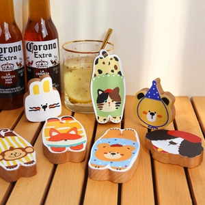 Magnetic wooden animal bottle openers with cute cartoon cat and bear designs