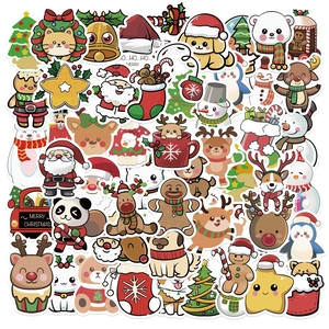Cartoon Christmas Stickers Waterproof PVC Vinyl Decals Assorted Patterns For Laptop Water Bottle Scrapbook Luggage Holiday DIY Decoration