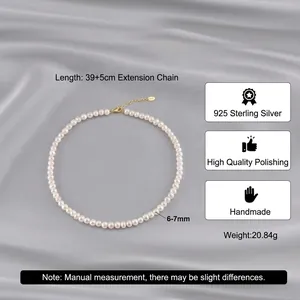 Elegant 6-7mm natural freshwater pearl necklace with 925 sterling silver lobster clasp