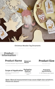 Close-up of wooden Christmas ornaments set including reindeer and snowflake wood cutouts