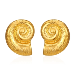 18k gold plated stainless steel nautilus spiral stud earrings with textured finish