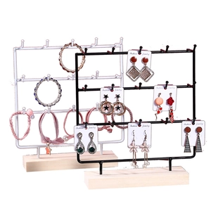 Supporto Organizer Per Gioielli Con Base In Legno Ganci In Metallo Scaffale Per Orecchini Collane Braccialetti Display Desktop
