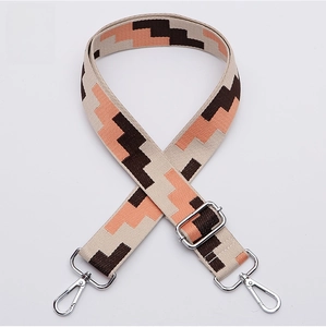Close-up of adjustable woven shoulder strap No. 323 with silver metal snap hooks