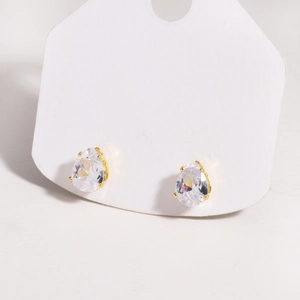 Detailed close-up of water drop zircon stud earrings with elegant gold plating finish
