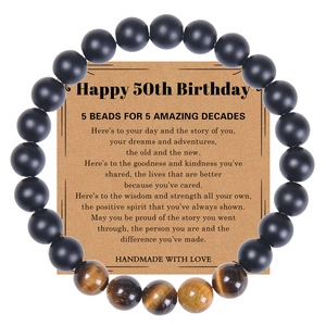Bracelet En Perles D'Œil De Tigre Naturel Et Pierre Mate Roche De Lave Volcanique Fait Main Cadeau D'Anniversaire