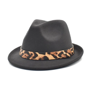 Vintage Woolen Fedora Hat With Leopard Print Belt Gold Stud Fashion Jazz Hat Outdoor Travel Panama Felt Cap For Men Women