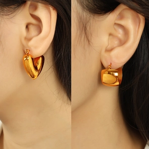 Boucles d'oreilles dorées en forme de C, cœur et carré, finition miroir pour femmes
