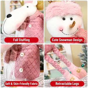 Pink telescopic Christmas doll with plush sequins fabric and retractable legs for decor