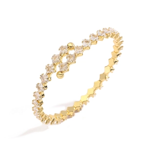 Elegant gold-plated double-row crisscross open bangle inlaid with sparkling cubic zirconia