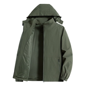 Men Hooded Windbreaker Jacket Lightweight Breathable Polyester Mesh Lining Zip Up Outdoor Casual Plus Size Coats