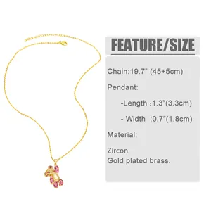 Detailed size chart for bear pendant necklace showing chain and pendant measurements