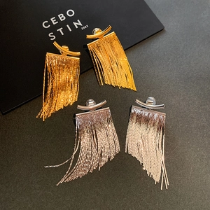 Curved Bar Long Fringe Tassel Earrings With 925 Sterling Silver Earring Post Fashion Metallic Jewelry For Women