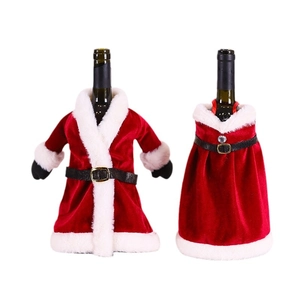 Christmas red wine bottle covers in Santa suit and dress styles with faux fur trim