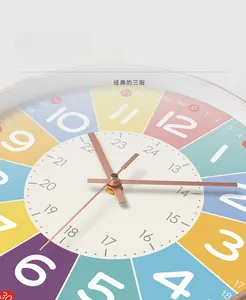 Macro shot of rose gold metal pointers and multi-colored scale dial on the 25cm wall clock