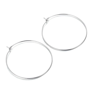 Grandi orecchini a cerchio minimalisti in metallo argento con chiusura a scatto e gancio