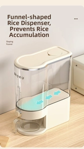 Detail view of UFORU food-grade rice dispenser with funnel design and measuring cup