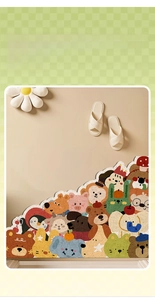 Close-up of wavy edge cartoon animal doormat with cute bear and rabbit illustrations