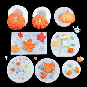 Moldes De Silicona Halloween 3D Calabaza Hoja Arce Espantapájaros Fondant Chocolate Decoración Panadería Herramientas DIY Artesanía Resina Jabón Cera Arcilla