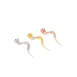 Snake helix earrings in silver, gold and rose gold finish with colored gem accents
