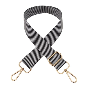 Adjustable black and white striped 3.8cm replacement shoulder strap with gold metal buckles