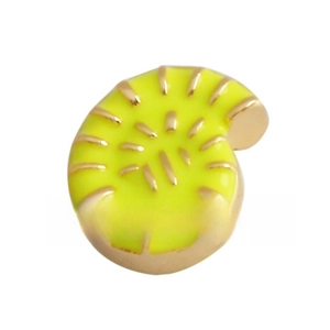 Macro shot of yellow enamel seashell charm for DIY jewelry making with gold accents