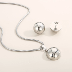 Polished silver dome jewelry set with snake chain necklace and stud earrings