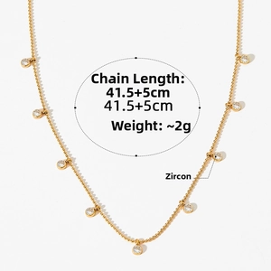 Detail of gold zircon necklace with 41.5+5cm chain length and 2g lightweight design