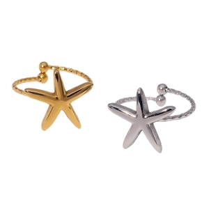 Ocean series starfish open ring in gold and silver finish with hammer texture