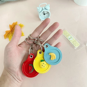 Cartoon fruit-shaped PU leather keychains for access cards with watermelon and pineapple